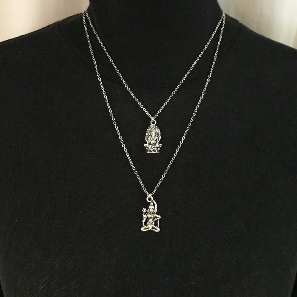 Hindu Ganesha & Shiva Handmade 2-Layer Silver Necklace - Picture 6 of 15